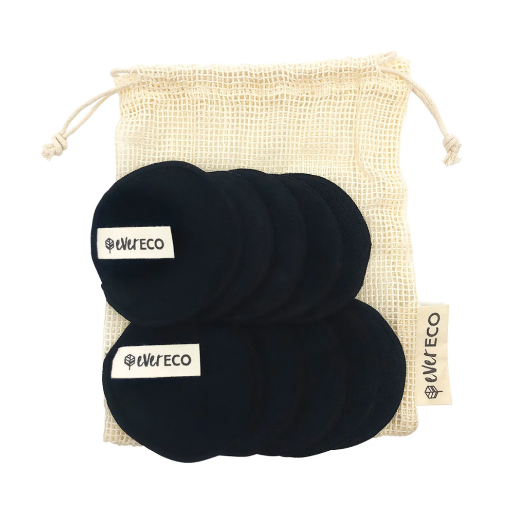 Reusable Bamboo Makeup Removal Pads Black with Wash Bag 10pk