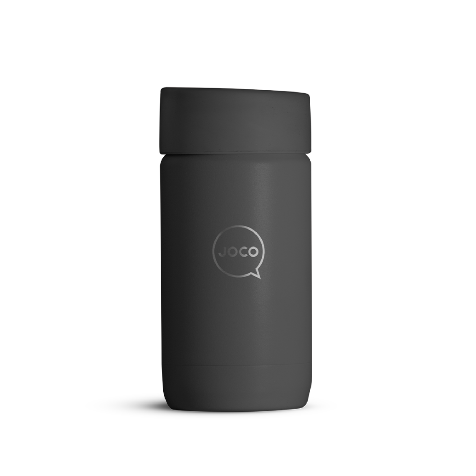Black thermos bottle with 'joco' logo on a white background
